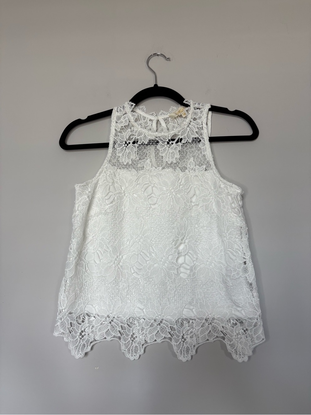 Rebellion Women’s White Lace Halter Neck Tank Top Size XS Summer Bridal Sheer